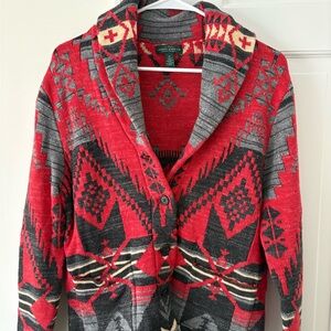 Ralph Lauren Red and Gray Knit Cardigan